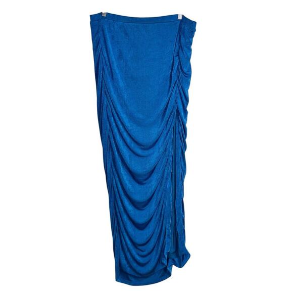 Remi x Revolve Blue Draped Ruched Maxi Skirt Size 2X | Lined High Slit Skirt - Picture 2 of 9